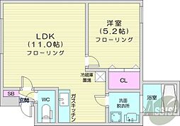 OS'オーズ桑園 1LDKの間取図画像