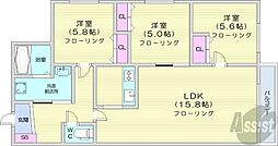 札幌市中央区南二十条西9丁目マンション 3LDKの間取図画像