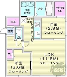 札幌市東区北十六条東10丁目マンション 2LDKの間取図画像