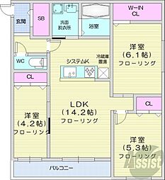 札幌市白石区栄通13丁目マンション 3LDKの間取図画像