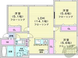 札幌市中央区南五条西9丁目アパート 3LDKの間取図画像