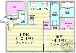 札幌市白石区南郷通14丁目北マンション 1LDKの間取図画像