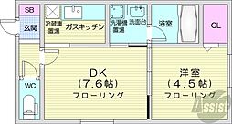 メビウス 1DKの間取図画像