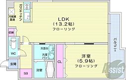 グランヴィルツザカビル 1LDKの間取図画像