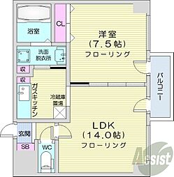 藤井ビル北23条2 1LDKの間取図画像