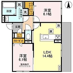 D-residence高槻市下田部A 2LDKの間取図画像