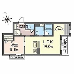 シャーメゾン　プリメーラ 2階1LDKの間取り