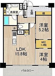 グランルクレ新大阪 2LDKの間取図画像