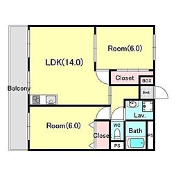 メゾンソレイユ 2LDKの間取図画像