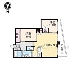 ジオ高槻ミューズレジス 2LDKの間取図画像