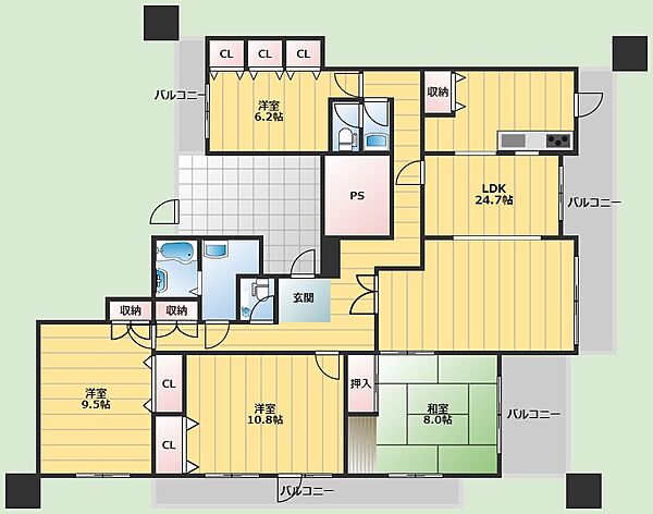 セントポリア箕面 ｜大阪府箕面市小野原東6丁目(賃貸マンション4LDK・6階・137.40㎡)の写真 その2