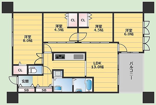 サンライズ緑丘 ｜大阪府豊中市緑丘1丁目(賃貸マンション4LDK・4階・78.20㎡)の写真 その2