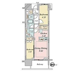 クレヴィア日暮里ザ・プレイス 2LDKの間取図画像