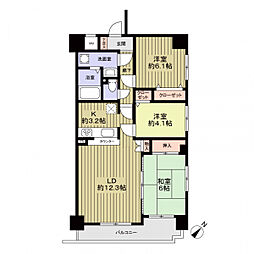 セザールリバーサイド中洲 3LDKの間取図画像