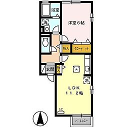 ZONE雁道II 2階1LDKの間取り