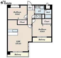 S-FORT西郊通 3階2LDKの間取り