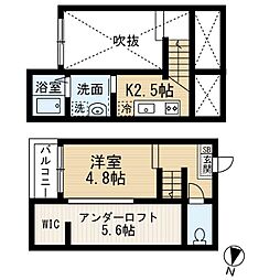 フレシール道徳 2階1SKの間取り