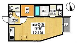 GRANDTIC塩釜口 1階ワンルームの間取り