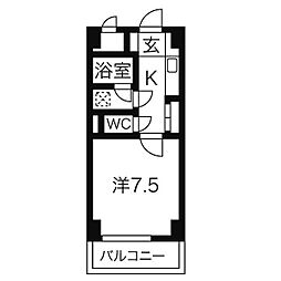 リエス白鳥 7階1Kの間取り