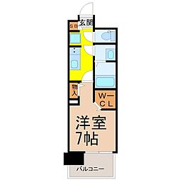 パルティール植田 5階1Kの間取り