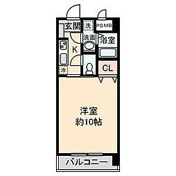 グランデール 2階1Kの間取り