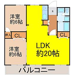 エラン平針 2LDKの間取図画像