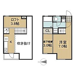 サンアリーナ北頭 1SKの間取図画像