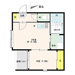 ハーモニーテラス前之輪 1DKの間取図画像