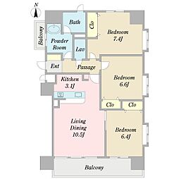 ProceedARATAMABASHI 3LDKの間取図画像