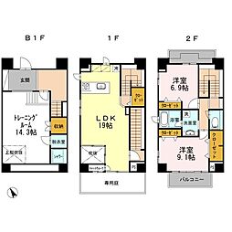 密柑山レジデンス東棟 2SLDKの間取図画像