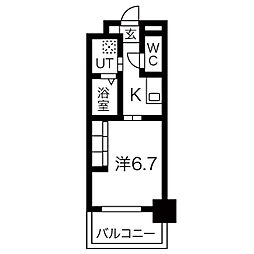 リシュドール伝馬 1Kの間取図画像