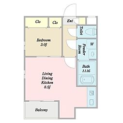 トラスティ桜本町 1LDKの間取図画像