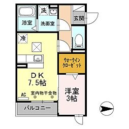 エバラン 1DKの間取図画像