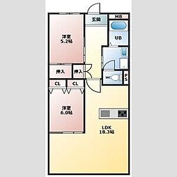 グランドハイツ浦里 2LDKの間取図画像