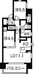 名古屋市営東山線 名古屋駅 徒歩14分の賃貸マンション 6階2LDKの間取り