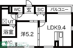 カームタイム栄生 1階1LDKの間取り