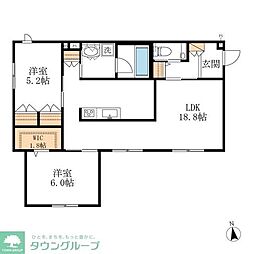 CRESTA神山 1階2LDKの間取り