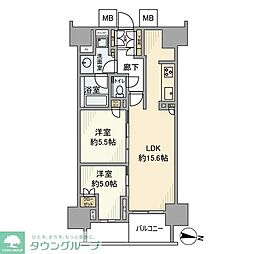 プラウドタワー名駅南 2LDKの間取図画像