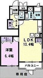 名鉄名古屋本線 東枇杷島駅 徒歩14分の賃貸アパート 1階1LDKの間取り