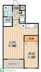 レジデンス中村公園 1階1LDKの間取り