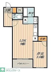 レジデンス中村公園 2階1LDKの間取り