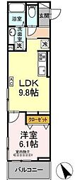 小田急江ノ島線 長後駅 徒歩5分の賃貸アパート 3階1LDKの間取り