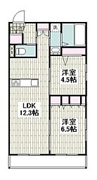 横浜市営地下鉄ブルーライン 港南中央駅 徒歩10分の賃貸マンション 1階2LDKの間取り