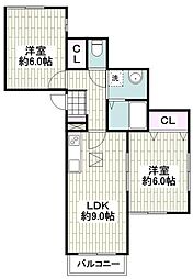梅沢ハイツ 2LDKの間取図画像