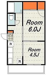 岩隈ハイツ2号 2Kの間取図画像