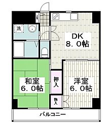 ホワイトキャッスル上大岡 2DKの間取図画像