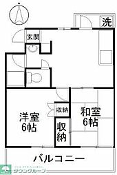 ヒルズ司I 3階2DKの間取り