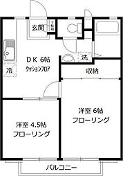 ピュアリティ多摩 2階2DKの間取り