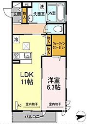ラフィネ宿河原 3階1LDKの間取り