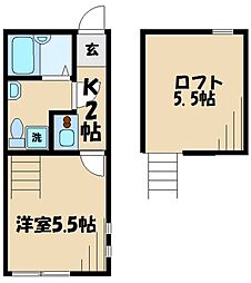 ANONテラス栗谷 1Kの間取図画像